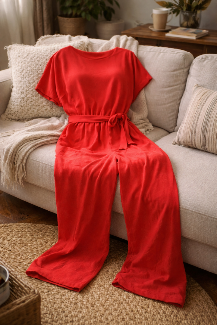 Damesjumpsuit met wijde pijpen en riem