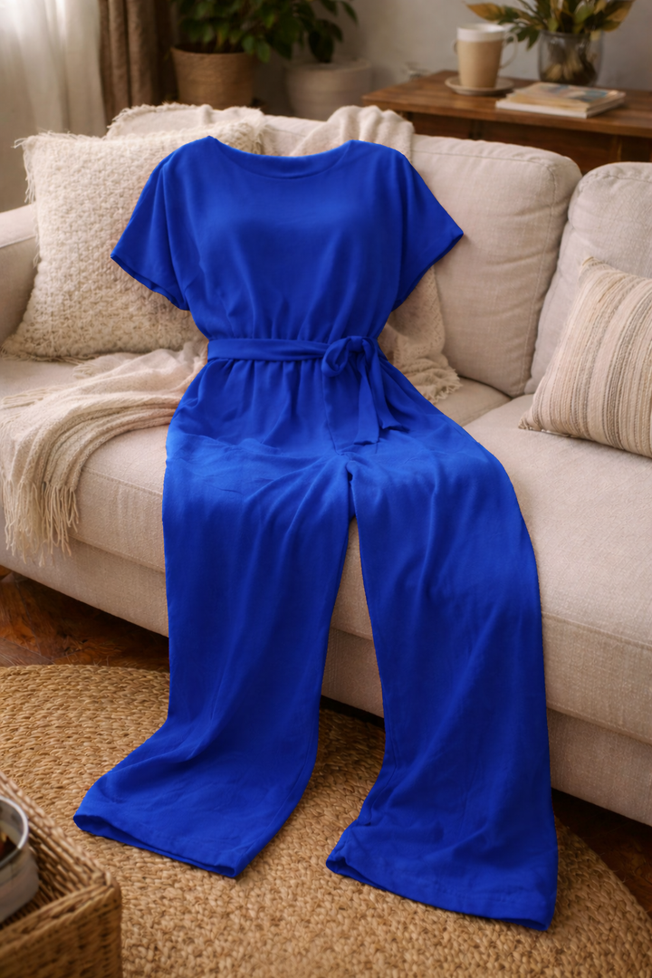 Damesjumpsuit met wijde pijpen en riem