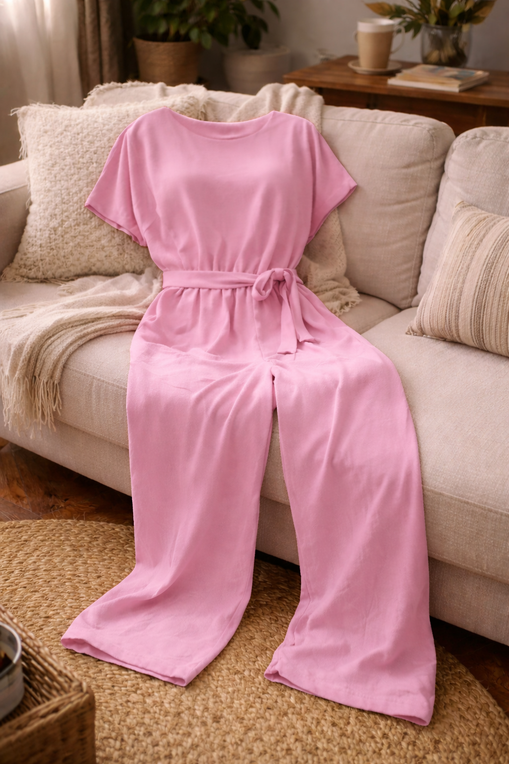 Damesjumpsuit met wijde pijpen en riem