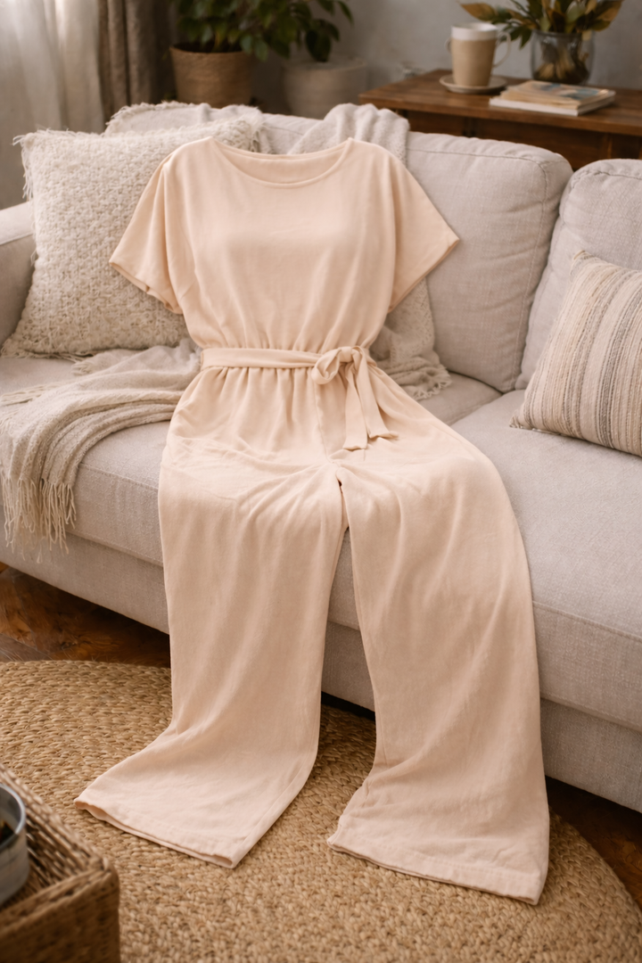 Damesjumpsuit met wijde pijpen en riem