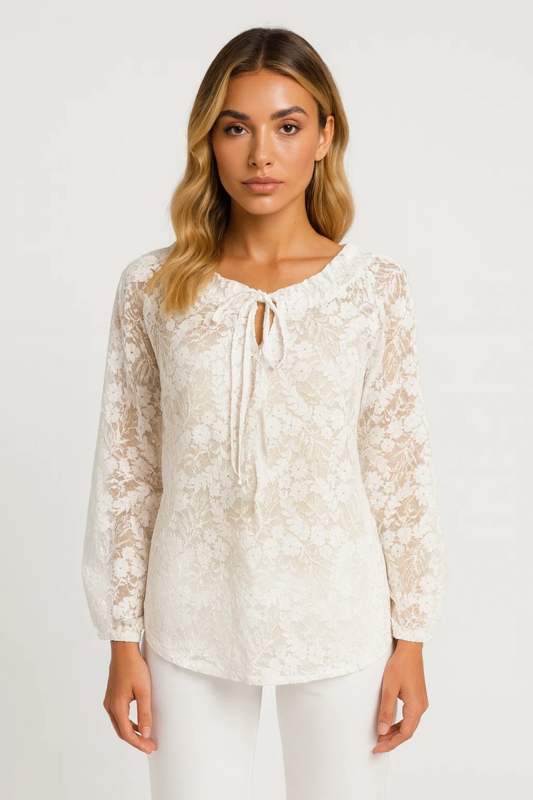 Elegante Kantblouse met Lange Mouwen