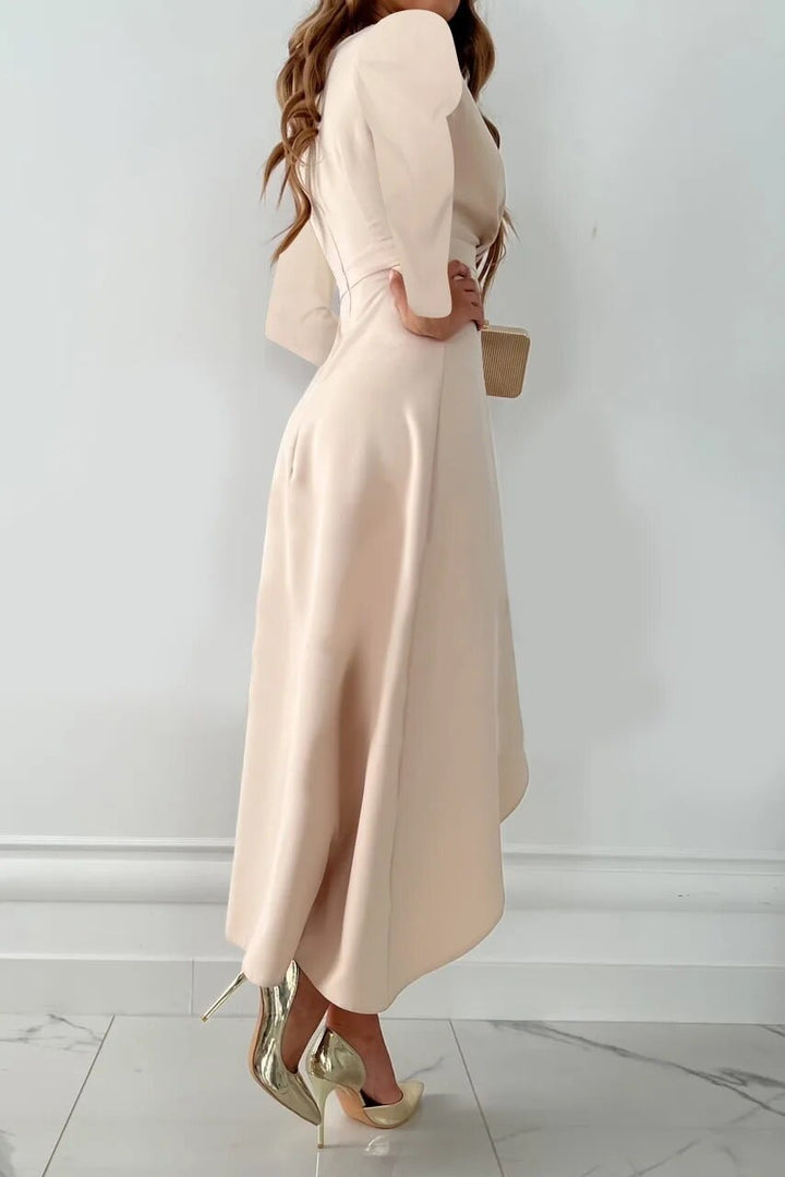 Midi-jurk voor dames met asymmetrische v-hals en empire-split