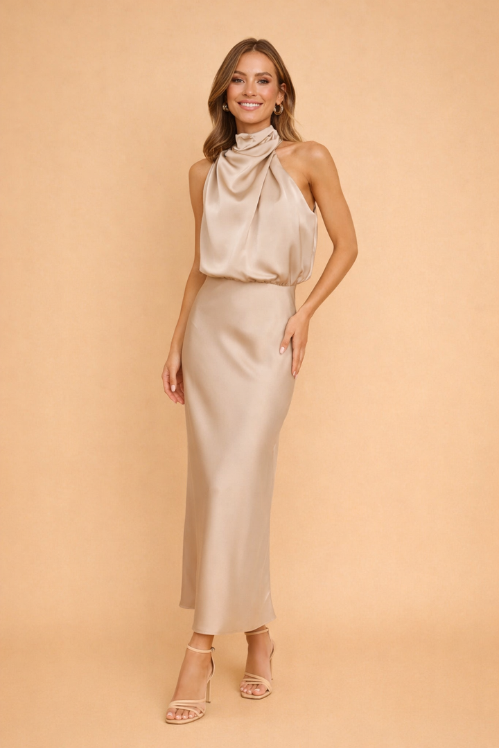 Elegante midi-jurk met één schouder