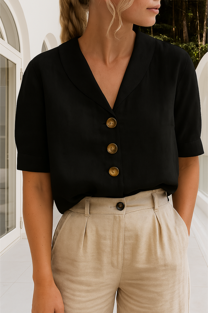 Dames t-shirt met knoopjes, korte mouwen