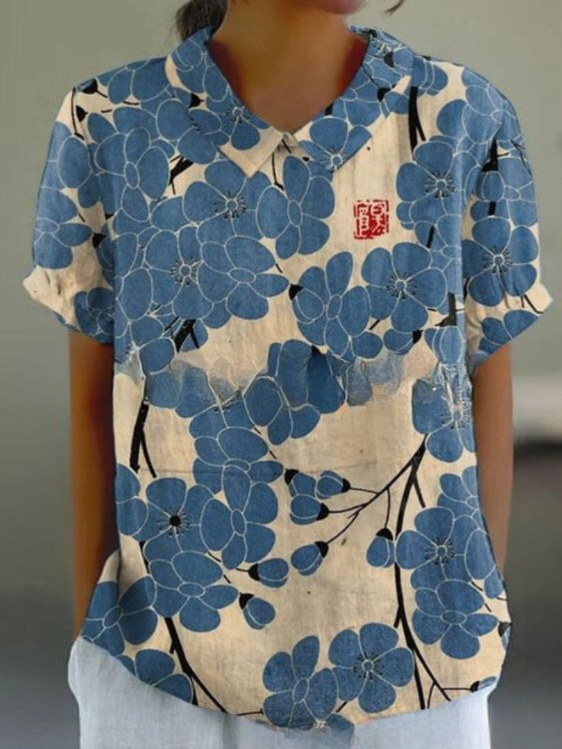 Dames zomerblouse met korte mouwen en bloemenprint