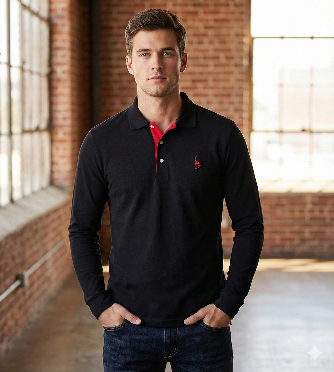 Casual poloshirt met lange mouwen, slim fit voor heren