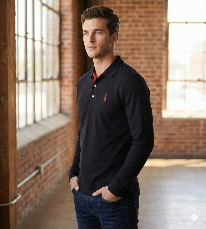 Casual poloshirt met lange mouwen, slim fit voor heren