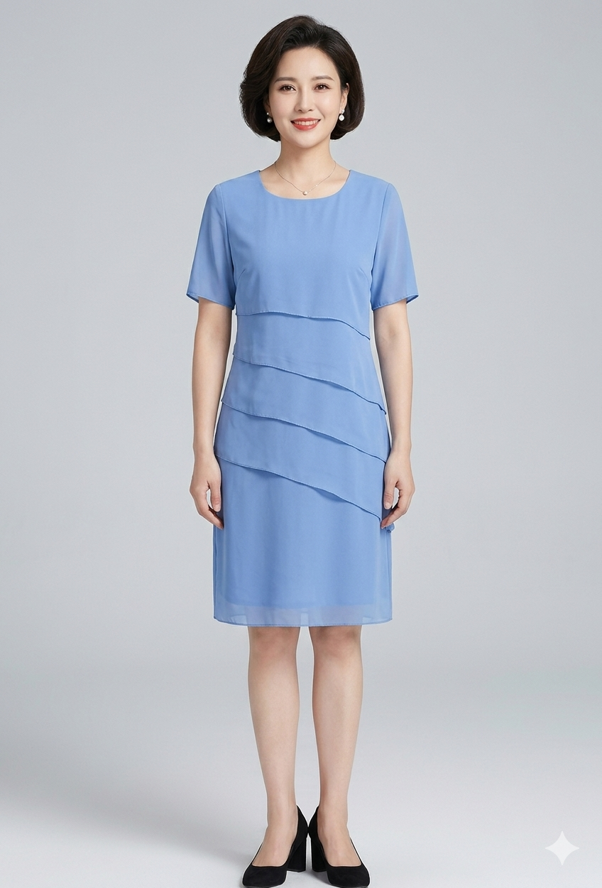Chiffonjurk voor dames met korte mouwen