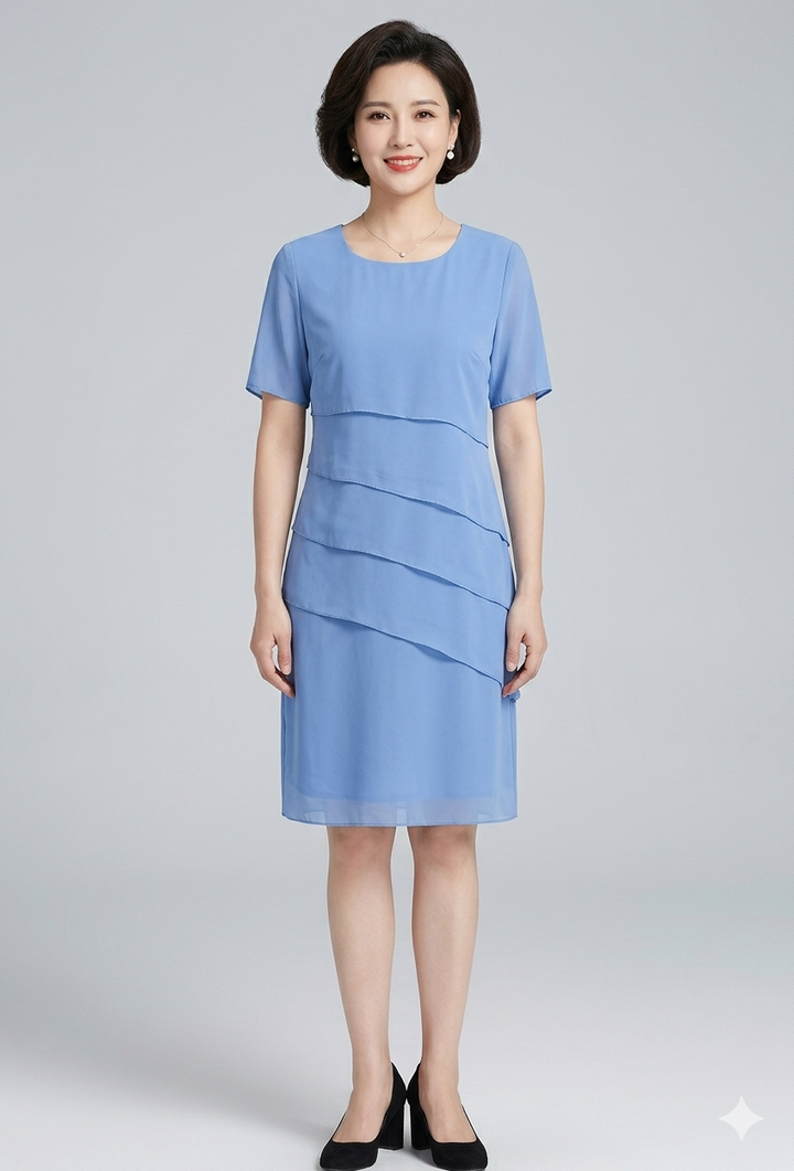 Chiffonjurk voor dames met korte mouwen