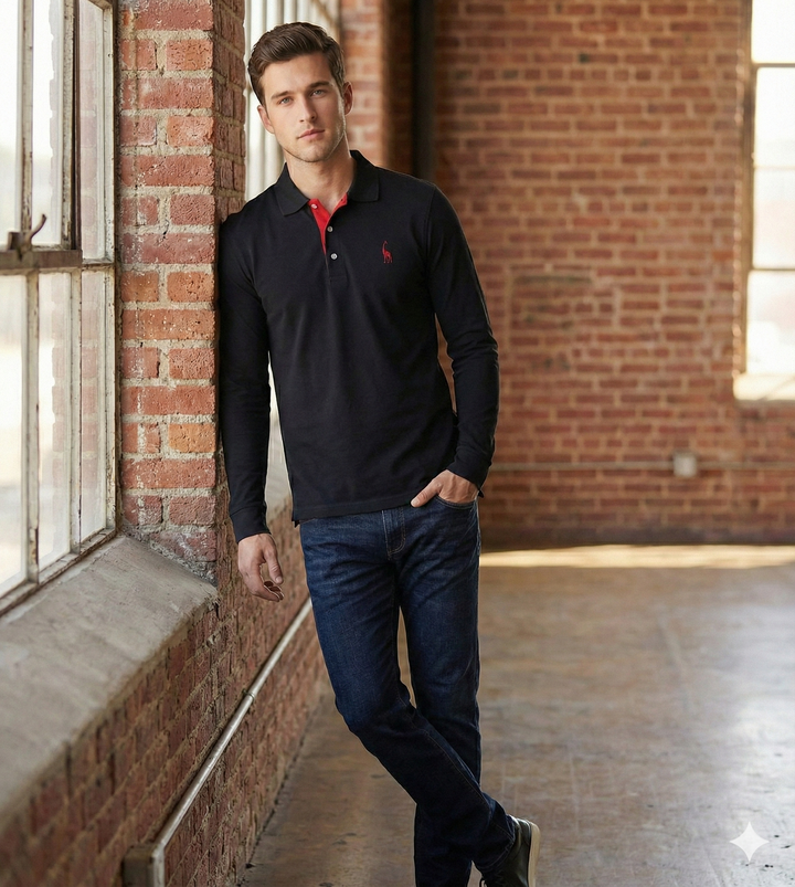 Casual poloshirt met lange mouwen, slim fit voor heren