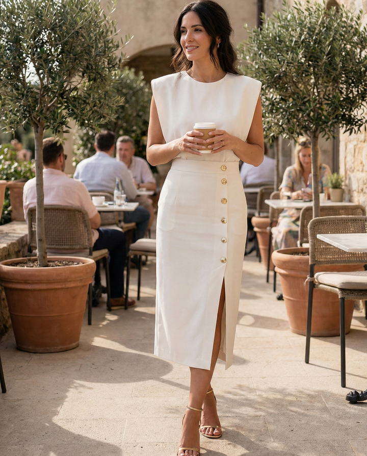 Mouwloze midi-jurk voor dames met split