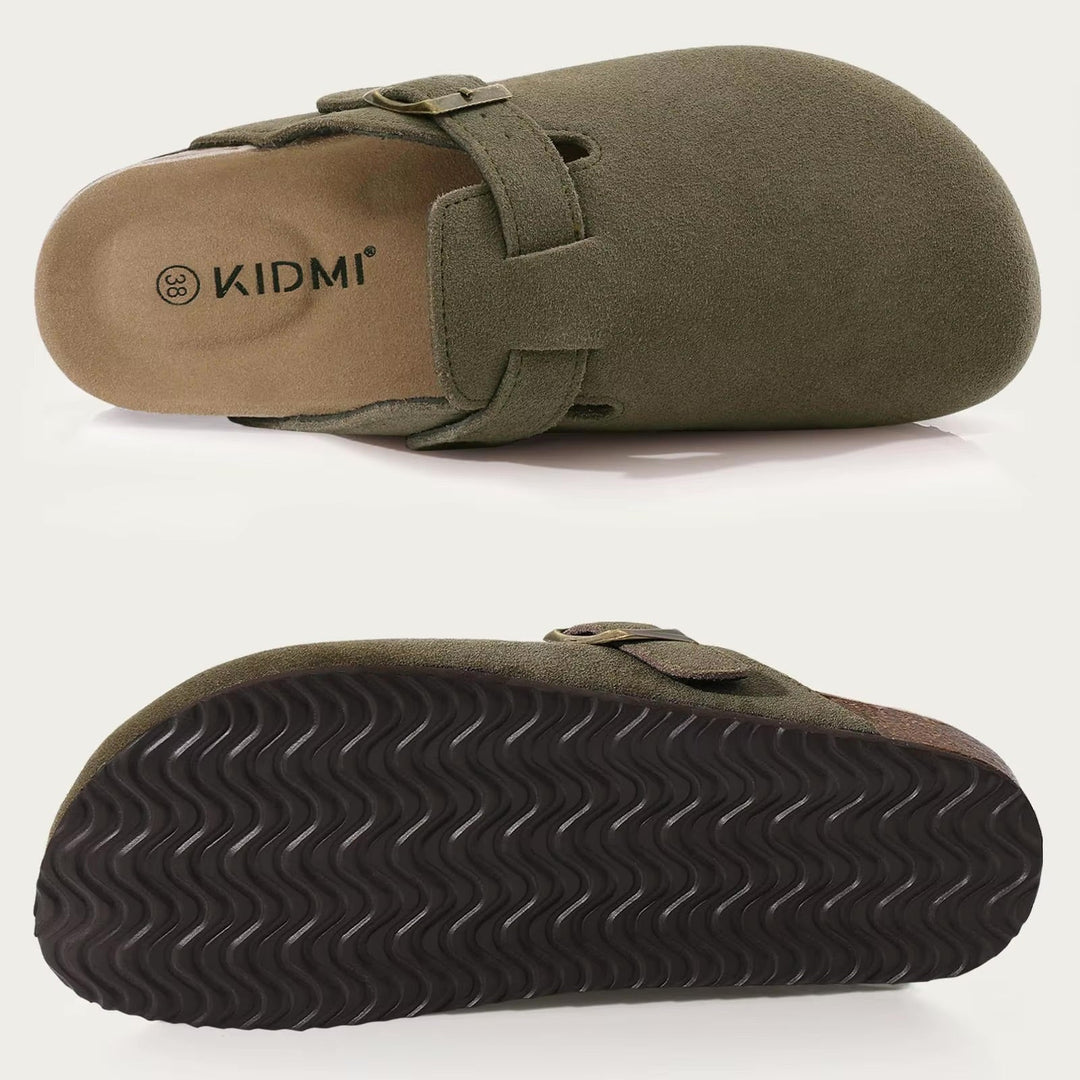 Dames boston suède sandalen met ergonomische kurken zool