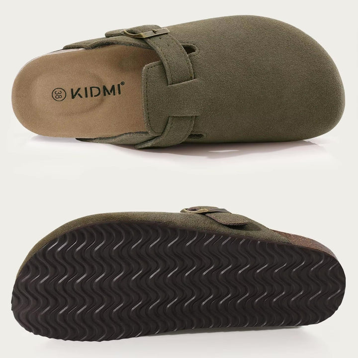 Dames boston suède sandalen met ergonomische kurken zool
