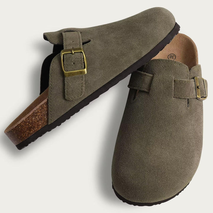 Dames boston suède sandalen met ergonomische kurken zool