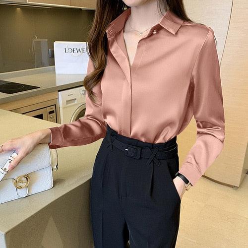 Formele damesblouse met lange mouwen van satijn