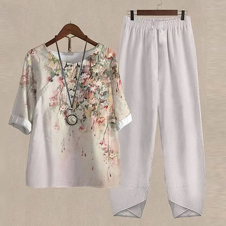 Damesset met bloemenprint en wijde broek
