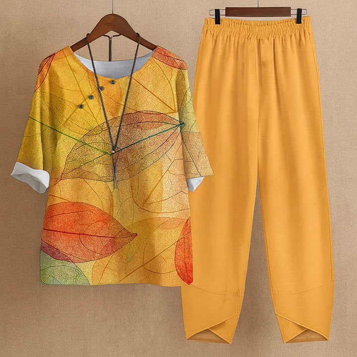 Damesset met bloemenprint en wijde broek