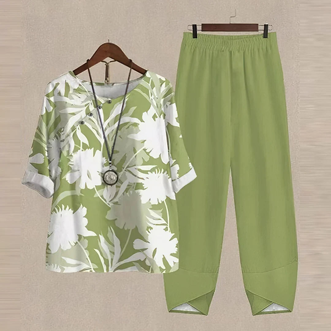 Damesset met bloemenprint en wijde broek