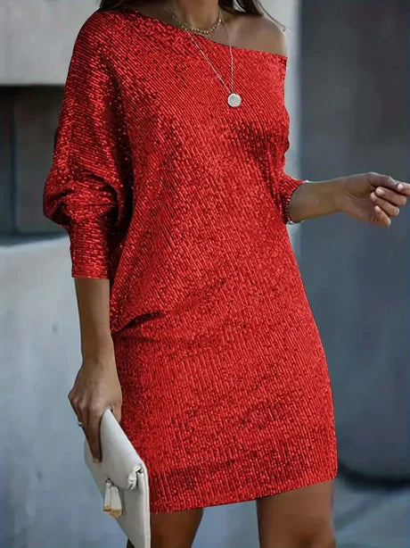 Off-the-shoulder mini-jurk met pailletten voor dames, perfect voor een avondje uit