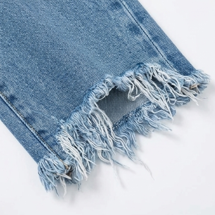 Rechte cropped jeans voor dames met franjes