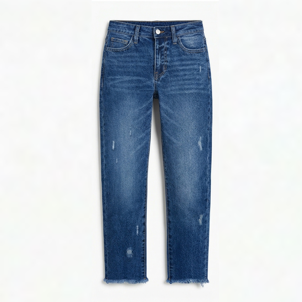 Rechte cropped jeans voor dames met franjes