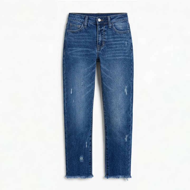 Rechte cropped jeans voor dames met franjes