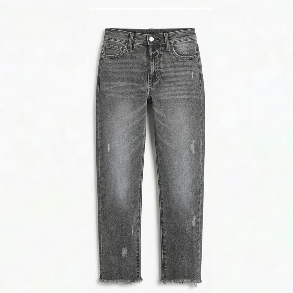 Rechte cropped jeans voor dames met franjes
