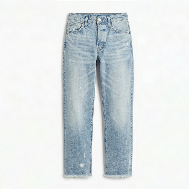 Rechte cropped jeans voor dames met franjes