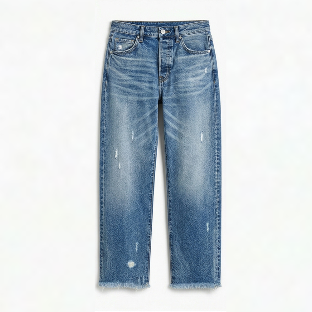 Rechte cropped jeans voor dames met franjes