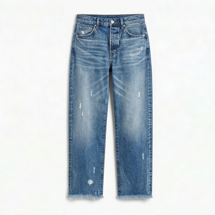 Rechte cropped jeans voor dames met franjes