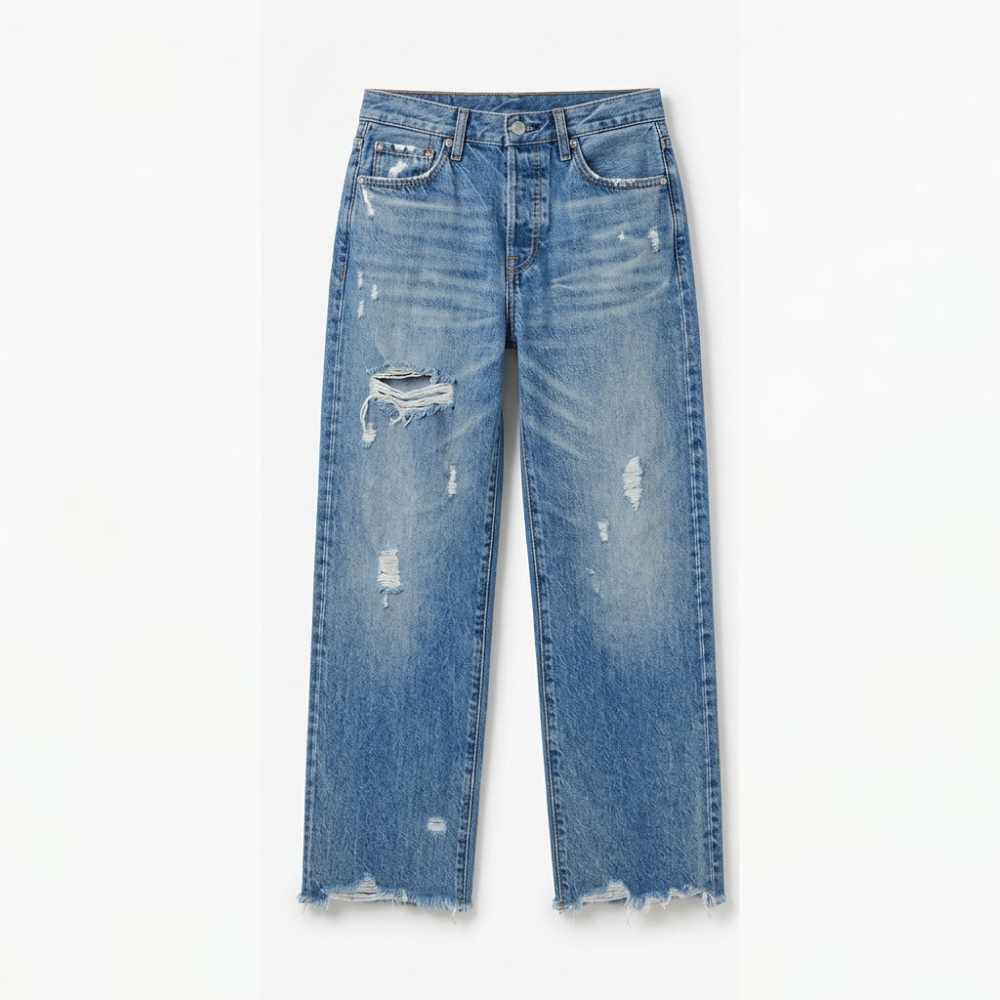 Rechte cropped jeans voor dames met franjes