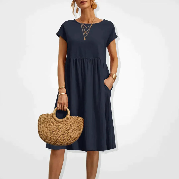 Zomerjurk voor dames in empirestijl met korte mouwen en zakken
