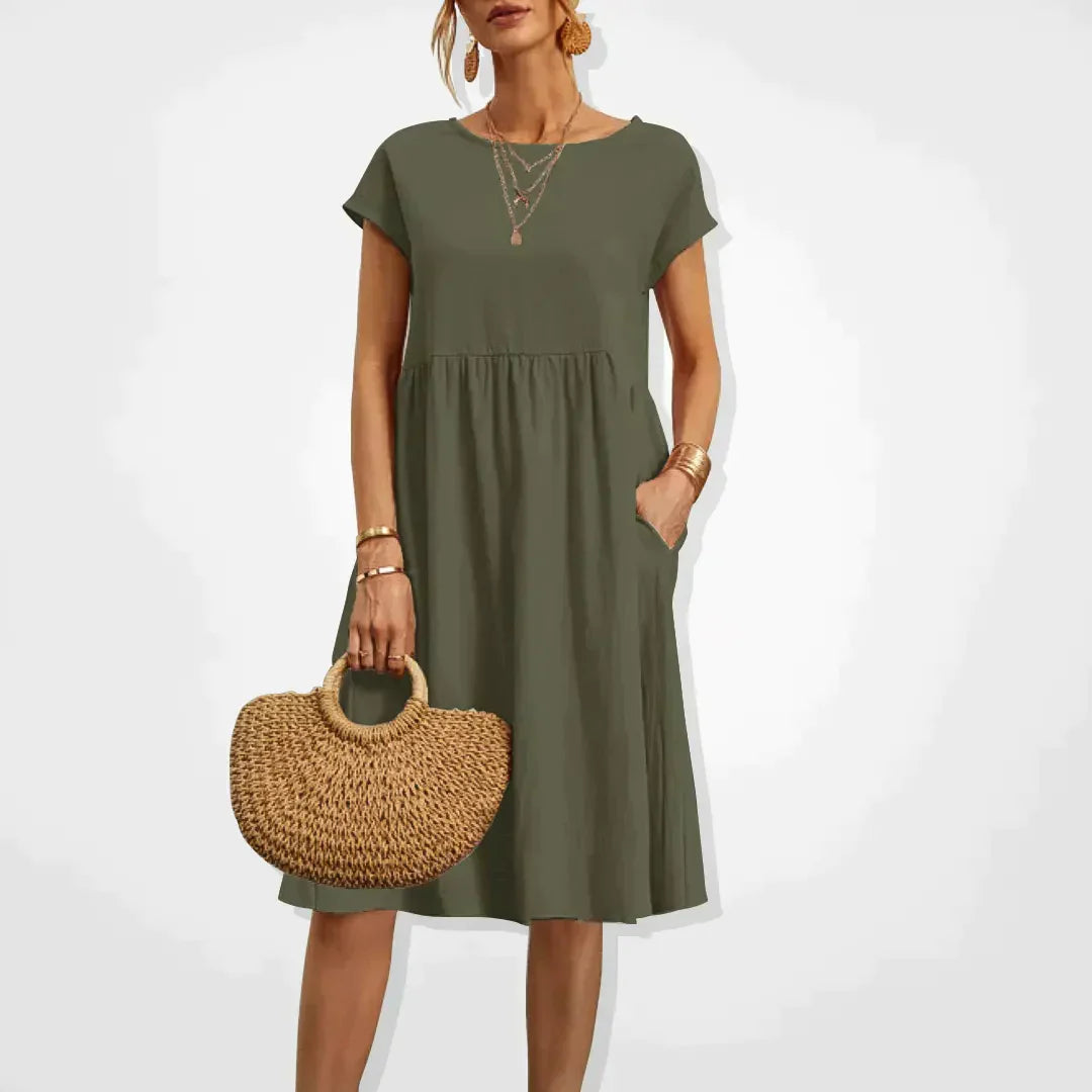 Zomerjurk voor dames in empirestijl met korte mouwen en zakken