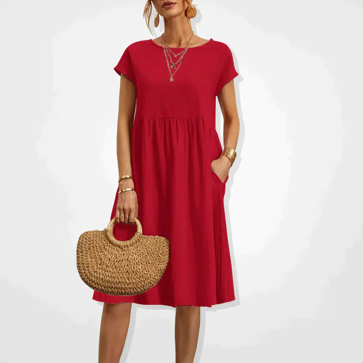 Zomerjurk voor dames in empirestijl met korte mouwen en zakken