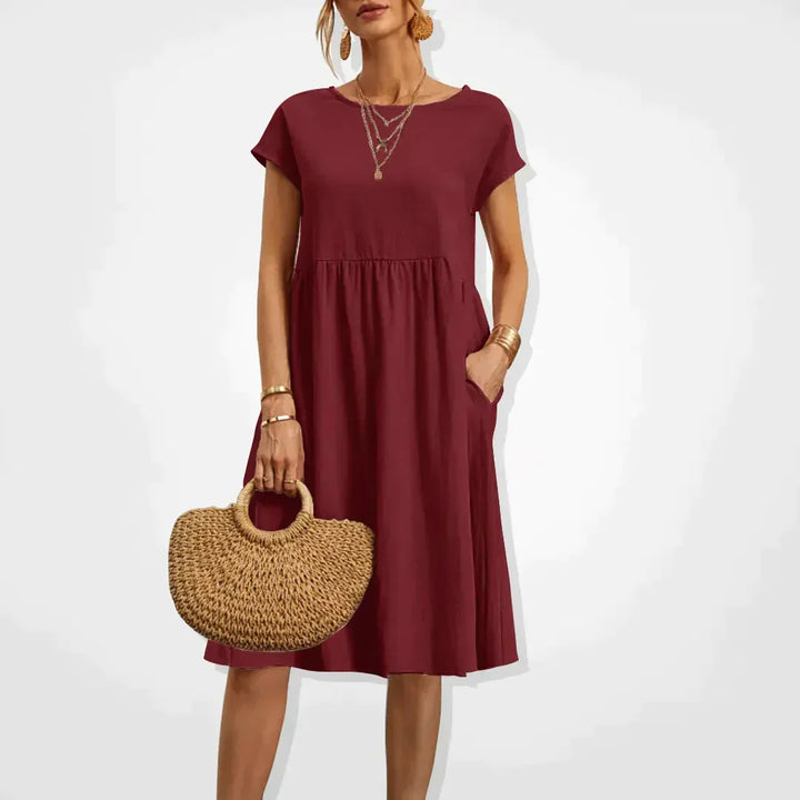 Zomerjurk voor dames in empirestijl met korte mouwen en zakken