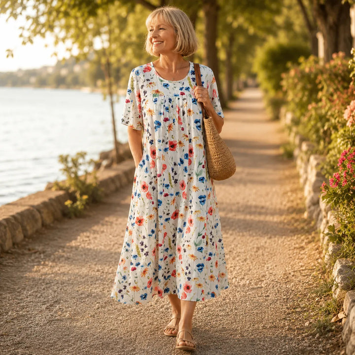 Midi-jurk met bloemenprint en zakken