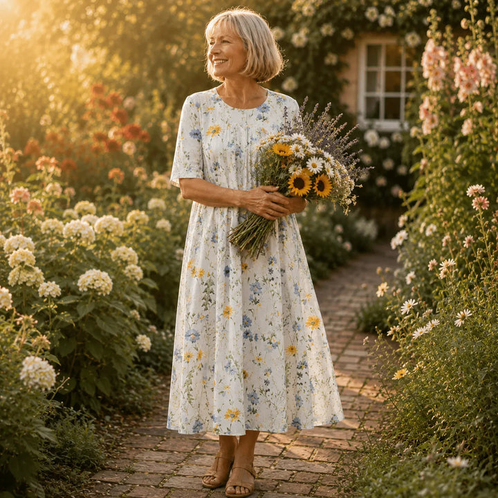 Midi-jurk met bloemenprint en zakken