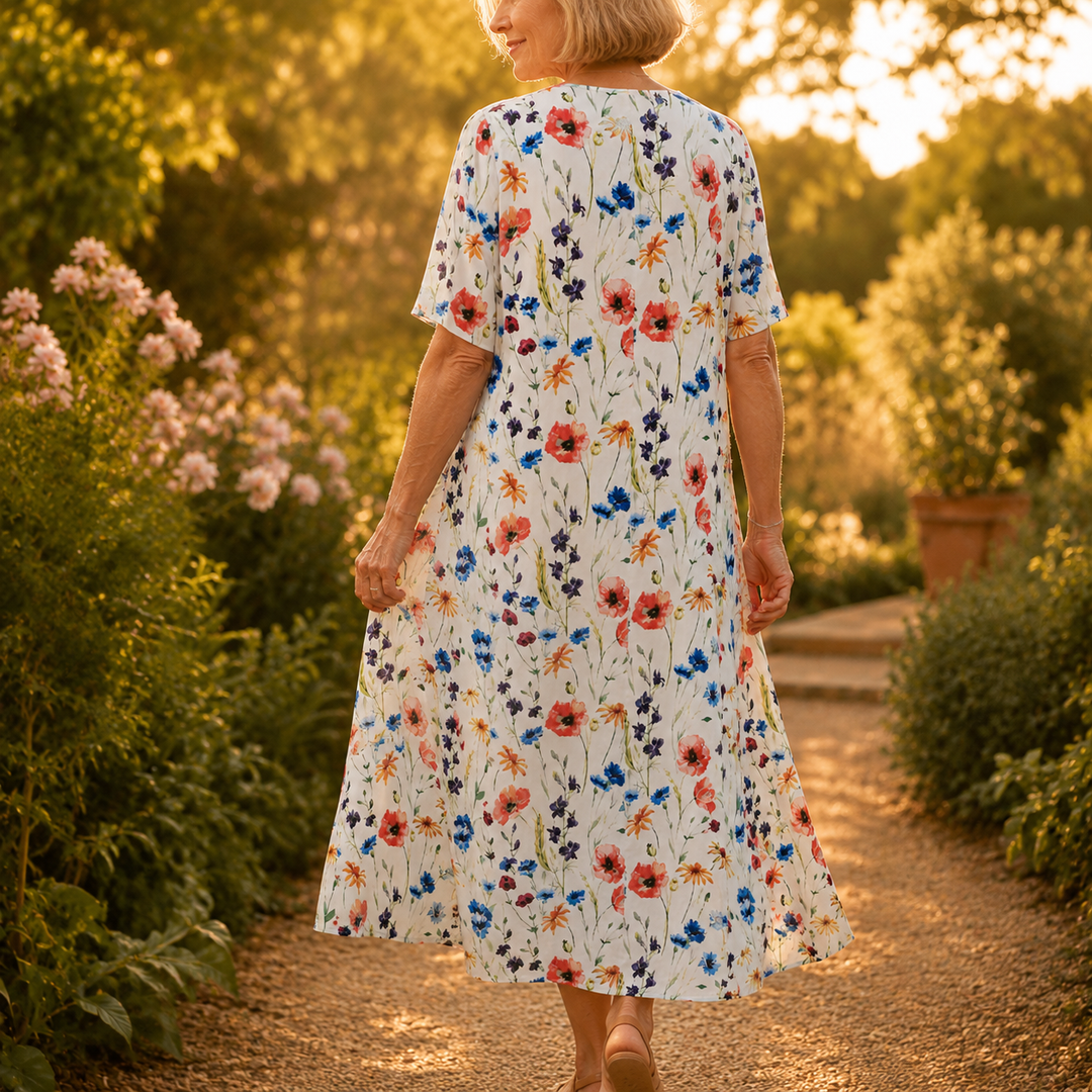 Midi-jurk met bloemenprint en zakken