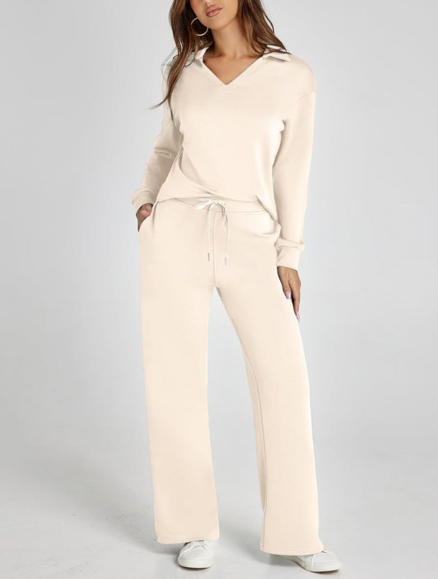 Casual damesset met sweatshirt met rits en wijde broek