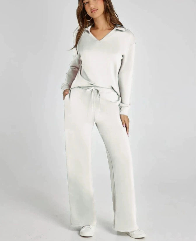 Casual damesset met sweatshirt met rits en wijde broek
