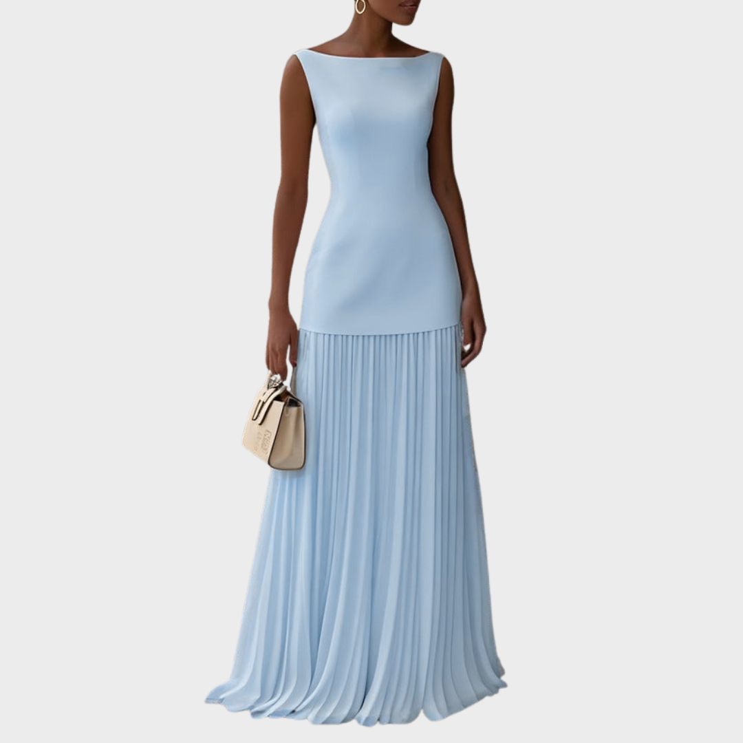 Mouwloze maxi-jurk met plooien en boothals voor dames