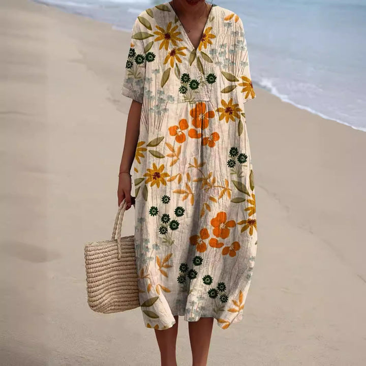 Zomerjurk voor dames met bloemenprint en v-hals, casual