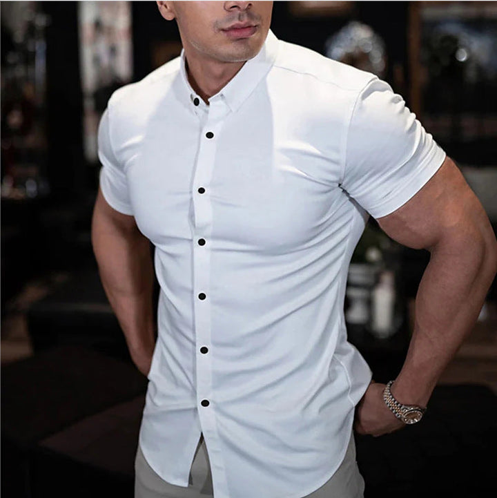 Elegant zomerhemd met korte mouwen en slim fit pasvorm voor heren