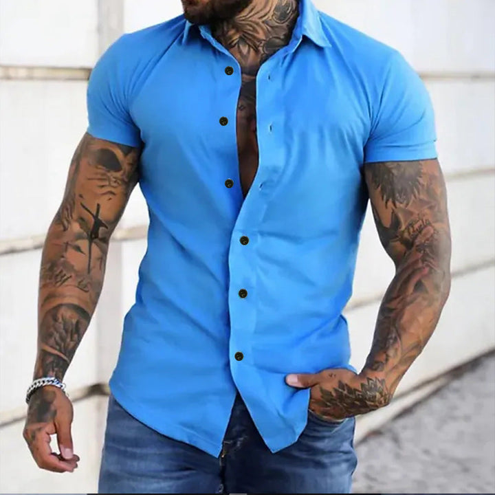 Elegant zomerhemd met korte mouwen en slim fit pasvorm voor heren