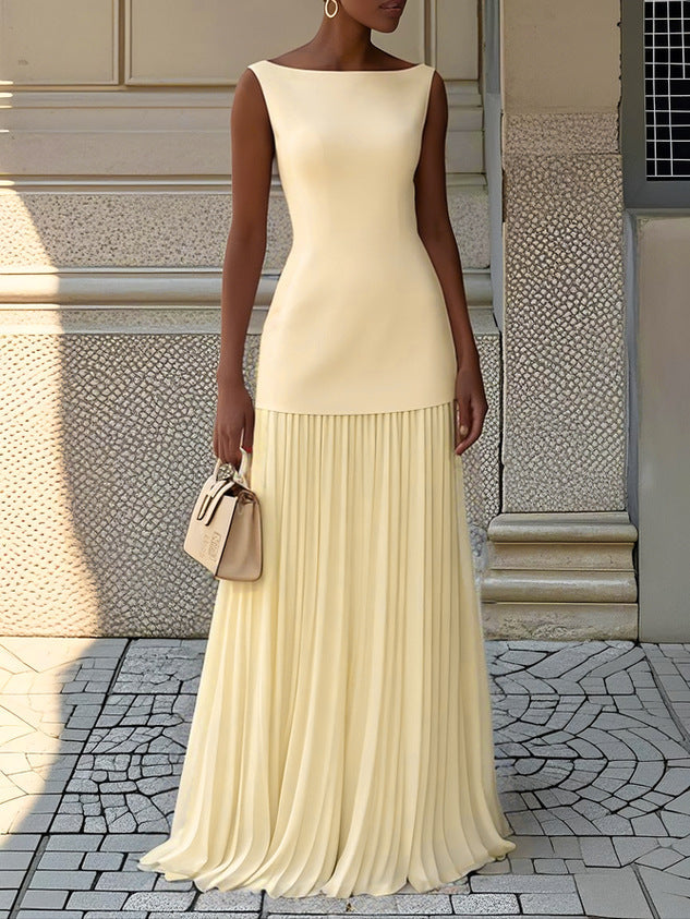 Mouwloze maxi-jurk met plooien en boothals voor dames
