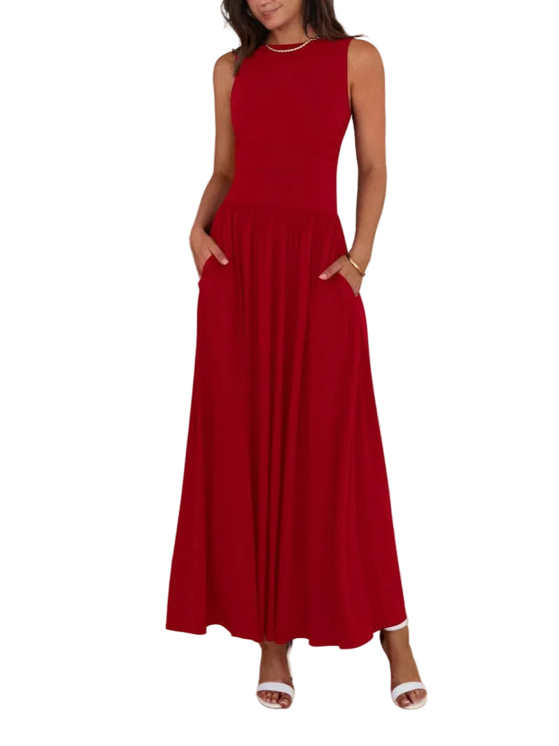 Mouwloze maxi-jurk met hoge taille voor dames
