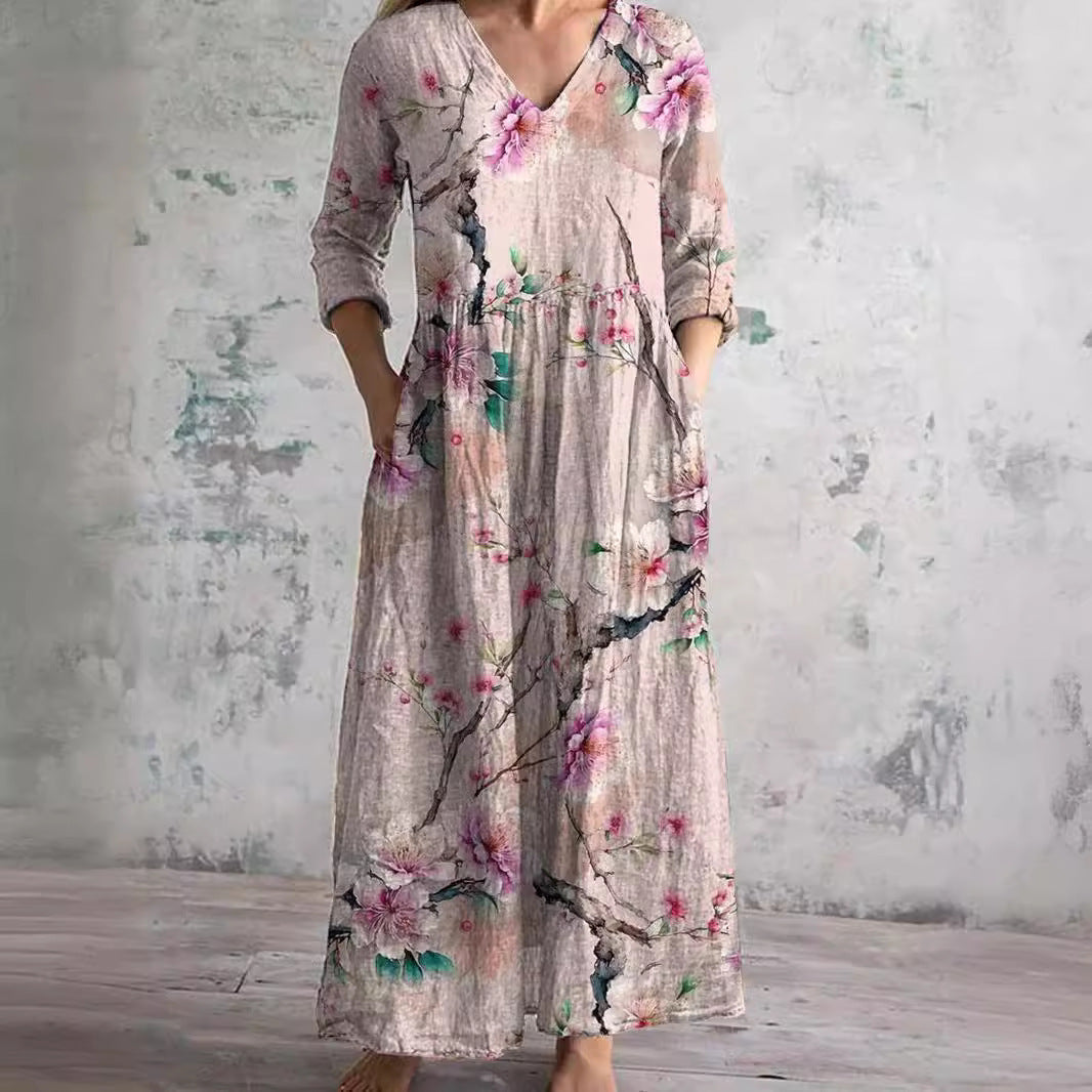 Zomerjurk voor dames met bloemenprint, v-hals, lichtgewicht, casual