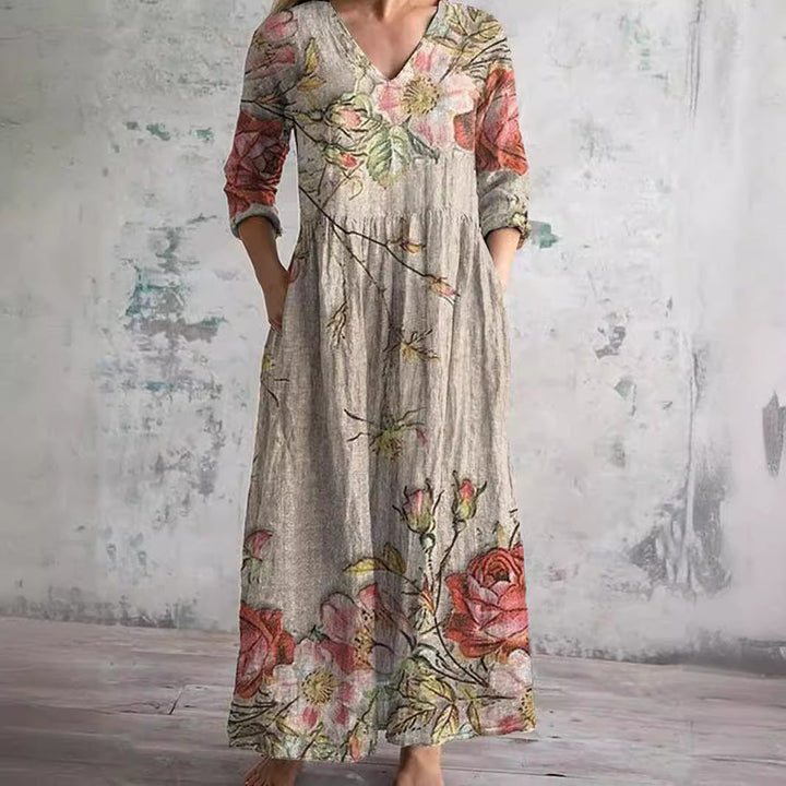 Zomerjurk voor dames met bloemenprint, v-hals, lichtgewicht, casual