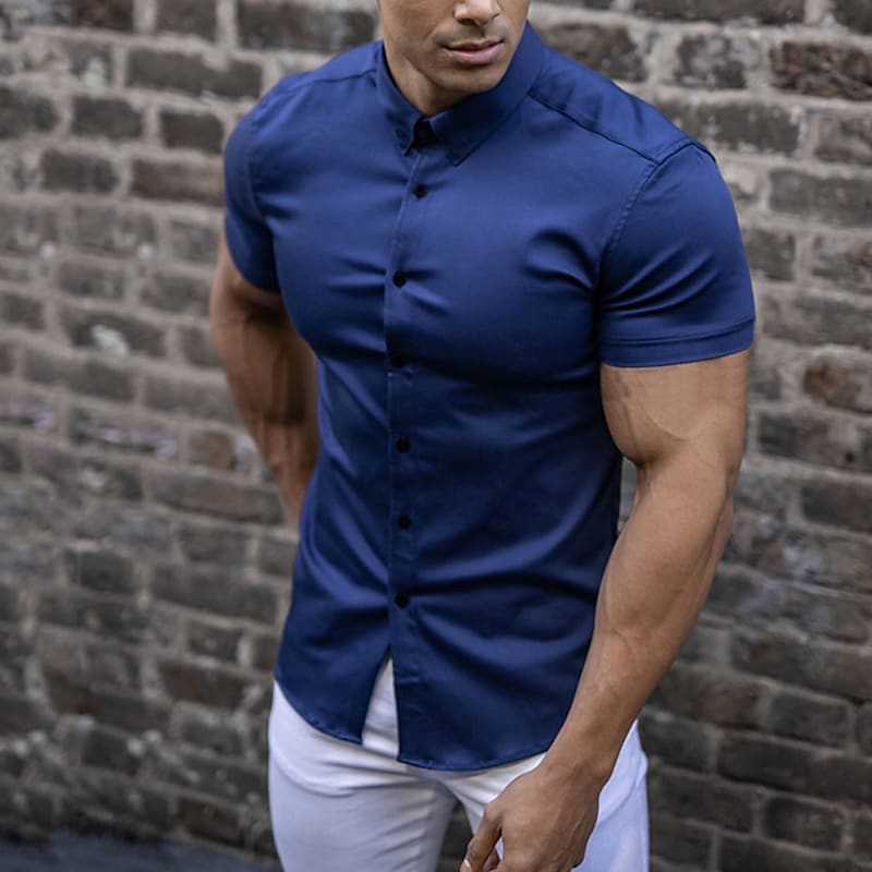 Elegant zomerhemd met korte mouwen en slim fit pasvorm voor heren