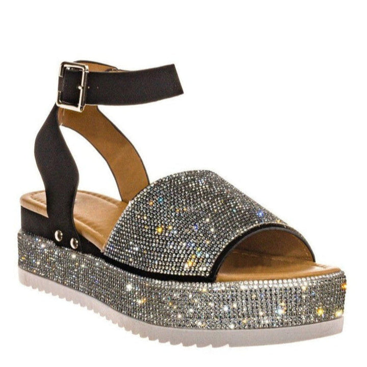 Platformsandalen voor dames met strasssteentjes en gesp